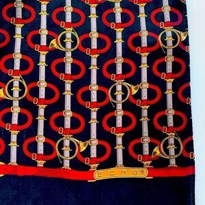 Echo black red gold horns and buckles silk scarf